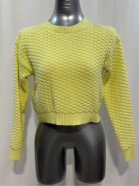 Hippie Rose Yellow Textured Cropped Crewneck Sweater XS 501 bubble knit